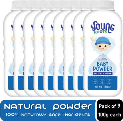 Young Roots Natural Baby Powder with Neem, Aloe Vera, Derma Tested (Pack of 9)