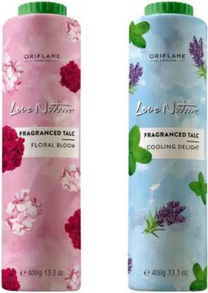 Oriflame Sweden Love Nature Fragranced Talc Floral Bloom, Cooling Delight 2X400GM