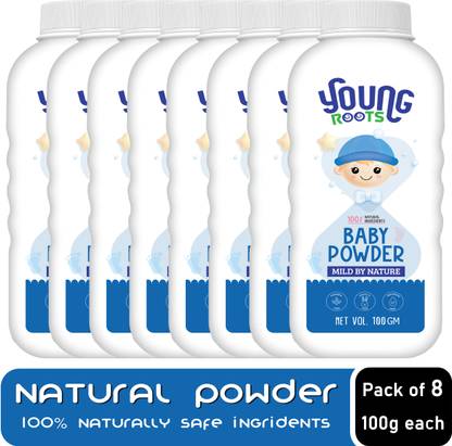 Young Roots Natural Baby Powder with Neem, Aloe Vera, Derma Tested (Pack of 8)