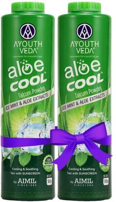 Ayouthveda Cool Talcum Powder 300gm + 300gm - Ice Mint & Aloe Extracts & Soothing