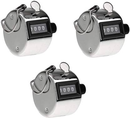 Gift Corner 4 Digits Hand Held Tally Counter Numbers Clicker (Silver)- Pack of 3 Analog Tally Counter