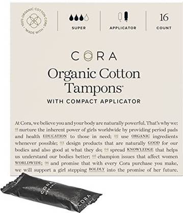 CORA Organic Applicator Tampons Super Absorbency 100% Cotton Core Unscented BPA Tampons