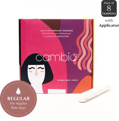 Cambio 100% Organic Cotton Tampons with Cardboard Applicators | GOTS Certified | FDA Approved | Dermatologically tested | Chemical free | Rash free | Biodegradable (PACK OF 8 UNITS) (REGULAR) Tampons