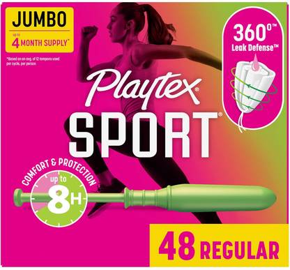 Playtex Sport Tampons Regular Absorbency, White, Unscented, 48 Count Tampons
