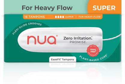 Nua EaseFit Tampons for Heavy Flow | 16 Tampons | Gynaecologically Tested Tampons