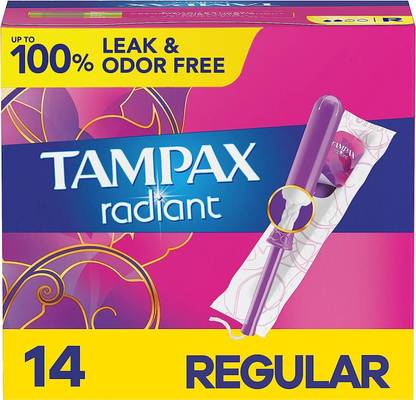 Tampax Radiant Plastic Tampons, Regular Absorbency, Unscented, 14 Count Tampons