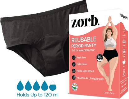 Zorb Reusable Period Panty for Women Black Medium Tampons