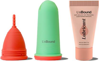 Unbound Reusable Menstrual Cup Applicator with Water Based Lubricant, Easy Insertion Tampons