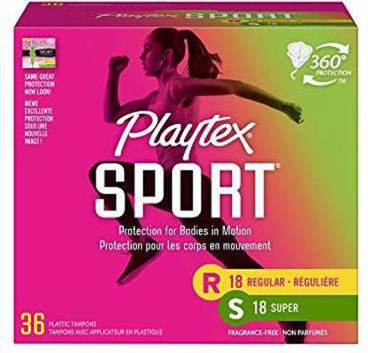 Playtex Sport Tampon Multipack, Unscented, 36-count Box (Pack of 2) Tampons