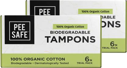 Pee Safe Pack of 2 Trial Pack, 12 Tampons - 4 Regular, 4 Super, 4 Super Plus 100% organic Tampons