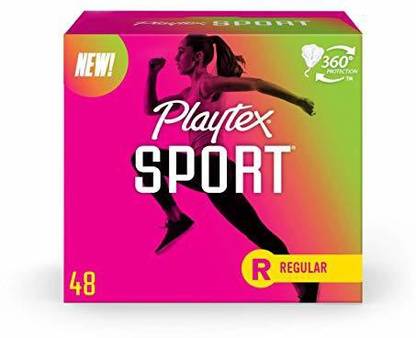 Playtex Sport Tampons Regular Absorbency, White, Unscented, 48 Count Tampons