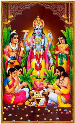 Epoojacart (Model 4) Satyanarayana Swamy Backdrop - God Backdrop (5x8 ft) Pooja Backdrop Tapestry