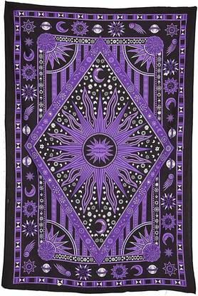 Art World Dimond Sun Moon Stars Tie Dye Mandala Tapestry Hippie Hippy Celestial Wall Hanging Indian Bohemian Tapestries Purple Multi Medium Size (Purple, Medium (54x60 Inches)) Sun Moon Stars Tapestry