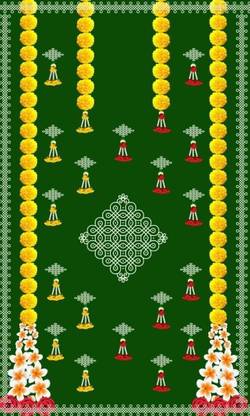 Epoojacart (Model - 15) Green Backdrop with Muggu and Yellow Flower Hangings Muggu Tapestry