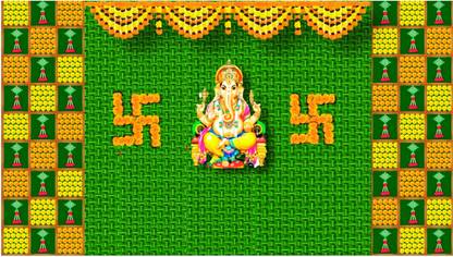 Epoojacart Model 28 - Swastik Ganesh Decorative Backdrop Festival Decoration Tapestry