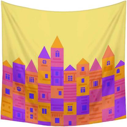 Artzfolio Colorful Medieval Town From Building Blocks Velvet Fabric Tapestry 36x36inch Digital Art Tapestry