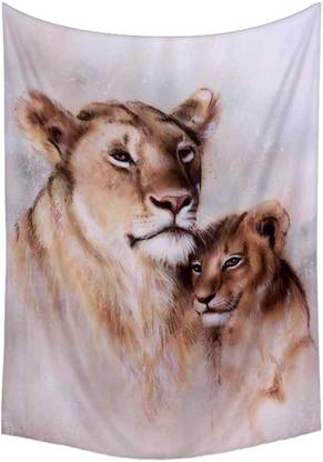 Artzfolio Lion Mother & Her Baby Cub Canvas Fabric Tapestry 32.2x45.8inch (82x116cms) Digital Art Tapestry