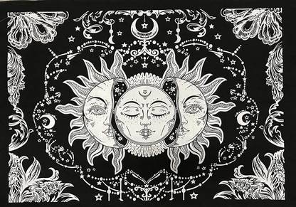 DORAYA Three Face Sun Psychedelic Tarot Sun Moon Star Wall Hanging Decoration Small Mandala Black And White Tapestry 30x40 Tapestry