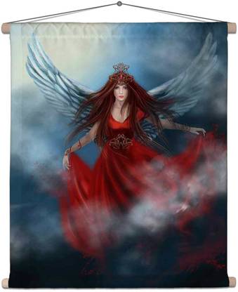 Artzfolio Fantasy Woman Queen with Wings in Clouds Canvas Tapestry Scroll Art 24 x 27 inch Printed Tapestry