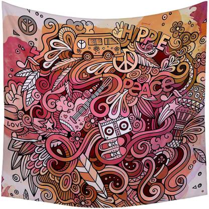 Artzfolio Hippie Cartoon Doodles Velvet Fabric Tapestry 36 x 36 inch (91 x 91 cms) Digital Art Tapestry