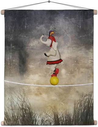 Artzfolio Female Elephant Dressed Circus Balancing On A Rope Scroll Tapestry 22.526.7inch Printed Tapestry