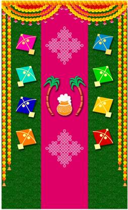 Epoojacart Sankranthi Theme Backdrop - Backdrop for Pongal Festival - 5x8 ft Pongal Tapestry