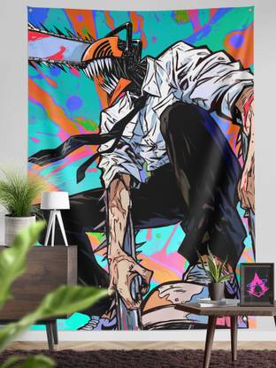 ComicSense Chainsaw Man Anime Tapestry, Anime Theme Backdrop for Wall Hanging Home Decor Bedroom - 84 X 58 Inches Tapestry