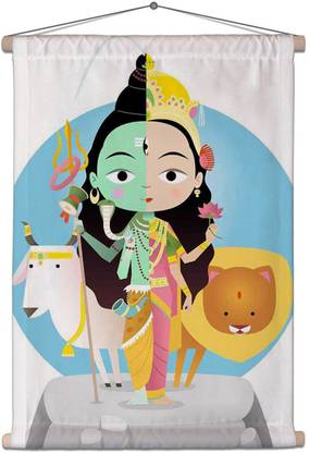 Artzfolio Hindu God Shivashakti Canvas Tapestry Scroll Art 24 x 32.5 inch (61 x 83 cms) Printed Tapestry