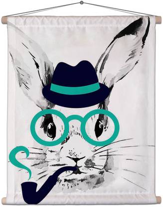 Artzfolio Hipster Rabbit Canvas Tapestry Scroll Art 24 x 28.2 inch (61 x 72 cms) Printed Tapestry