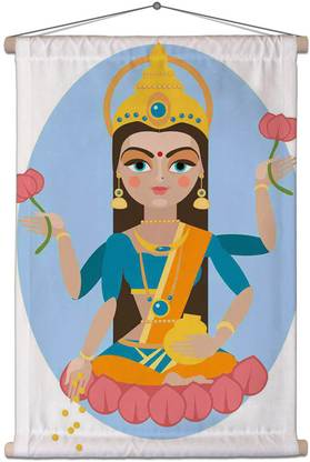Artzfolio Hindu Deity Mother Lakshmi Canvas Tapestry Scroll Art 24 x 33.1 inch Printed Tapestry
