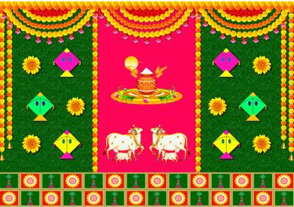 Epoojacart Sankranthi Kites with Gomatha Design Backdrop (8x5 ft) Pongal Tapestry