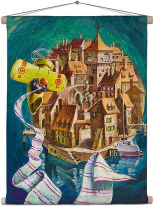 Artzfolio Cartoon Airplane Canvas Tapestry Scroll Art 24 x 29.6 inch (61 x 75 cms) Printed Tapestry