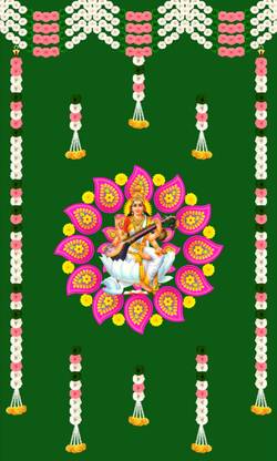 Epoojacart (Model - 22) Green Saraswathi Backdrop - Backdrop for festival decoration God Backdrops Tapestry