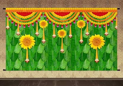 R2R Sun Flower Banana Leaf Decoration Backdrop Cloth for Pooja Decoration Tapestry