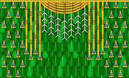 Epoojacart Model - 49 - Marigold Flower Hangings on Banana Leaf Design Backdrop Festival Decoration Tapestry
