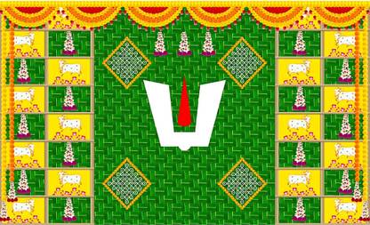Epoojacart (Model - 39) Namam with Side Gomatha and Flower Design Backdrop (5x8 Ft) Festival Decoration Tapestry