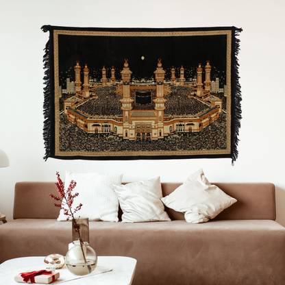 KhwajaDarbar Holy Mecca Kaba Sharif Wide Angle View Velvet Wall Hanging - 67x42 Inches Ethin Tapestry