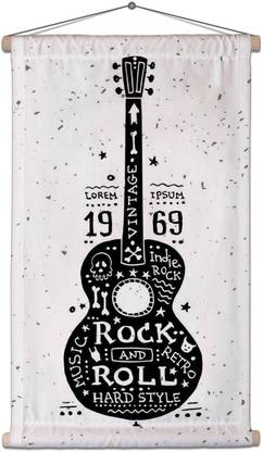 Artzfolio Vintage Grunge Label With Guitar Canvas Tapestry Scroll Art 24 x 38.2 inch Printed Tapestry