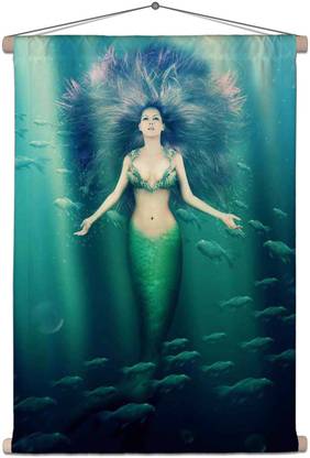 Artzfolio Mermaid With Fish Tail Canvas Tapestry Scroll Art 24 x 32.7 inch (61 x 83 cms) Printed Tapestry