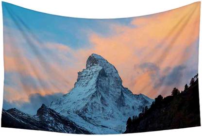 Artzfolio Matterhorn Peak, Zermatt, Switzerland Satin Fabric Tapestry 54x36inch Digital Art Tapestry