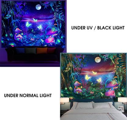 PALAY Blacklight Fantasy Forest Tapestry, UV Reactive Tapestry Glow in The Dark Blacklight Fantasy Forest Tapestry