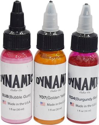 DYNAMIC 3 Tattoo Color Set (Burgundy Red,Bubblegum Pink,Golden Yellow) Tattoo Ink