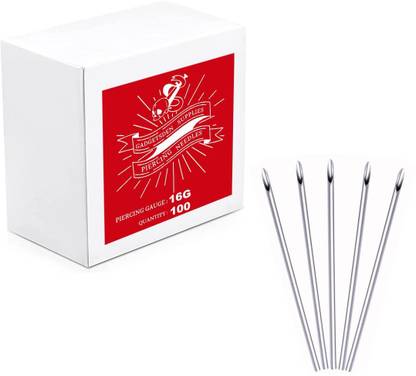 GadgetsDen 100 Pieces Piercing Needles, 16G Sterilised Disposable Body Piercing Needles Permanent Tattoo Kit