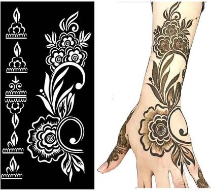 Make Unique Mehndi Sticker Set of 2 Pes|Henna Stencil for Women, Girls model no 228 Temporary Tattoo Kit