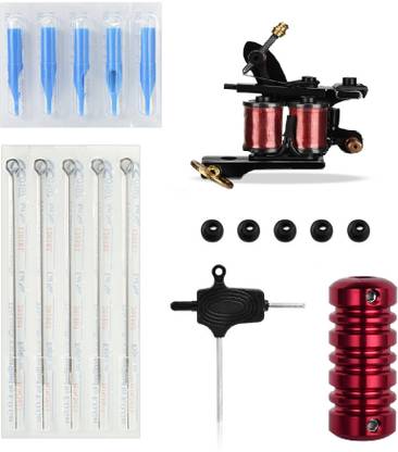 RAJry Complete Set Red Coil Copper Tattoo Machine Kit Permanent Tattoo Kit