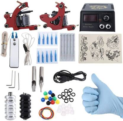 PROBEROS Complete Tattoo Kit 2 Tattoo Machines Power Supply System ( THREE PIN US PLUG) Permanent Tattoo Kit