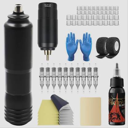Tattoo gizmo Tattoo Black Pen Kit with Wireless Power Supply Battery 10pcs Needles Cartridge Permanent Tattoo Kit