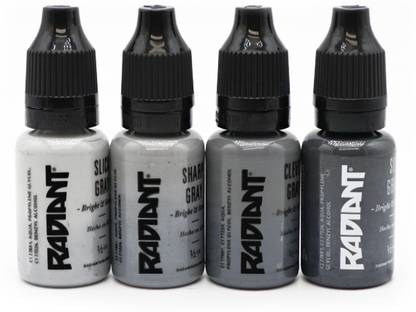 Shield plus Radiant Gray Matters Set 1/2oz Tattoo Ink (Clever,Sharp,Slick,Sly -4 Grays) Permanent Tattoo Kit