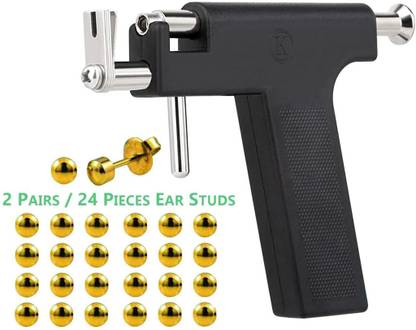 Tifurko Professional Ear-Nose-Navel-Body Piercing Gun Tool Kit With 12 Pairs (24 Pcs) Permanent Tattoo Kit