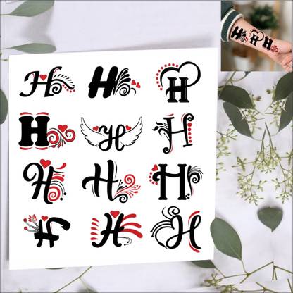 Vanvati H Letter With Wings And Heart Temporary Tattoo